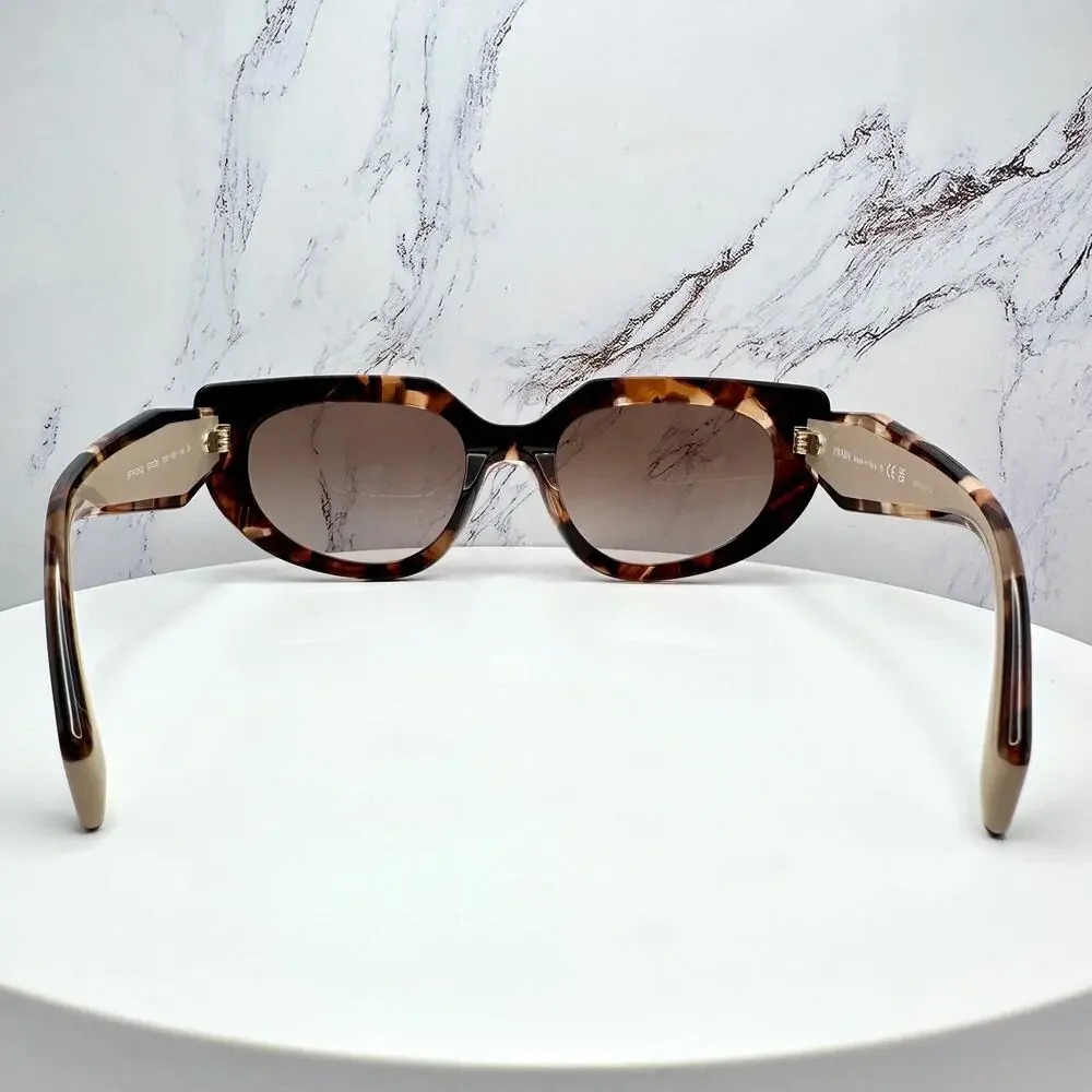 NEW PRADA Sunglasses Brown Tortoise Caramel Gold Symbole Oval Cat Eye Womens